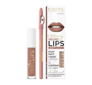 Eveline Cosmetics Oh! My Velvet Lips Liquid Matt Lip Kit zestaw matowa pomadka w płynie 4.5ml + konturówka do ust 1szt 14 Choco 