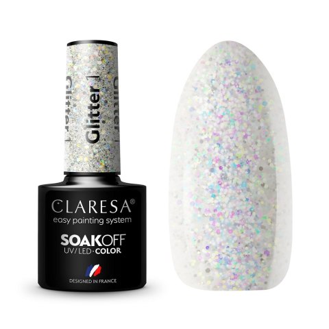 Claresa Soak Off UV/LED Glitter lakier hybrydowy 1 5g (P1)