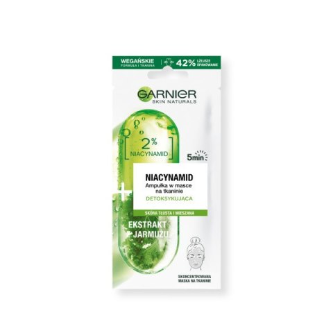 Garnier Niacinamide Ampoule Sheet Mask ampułka detoksykująca w masce na tkaninie z witaminą B3 i ekstraktem z jarmużu 15g (P1)