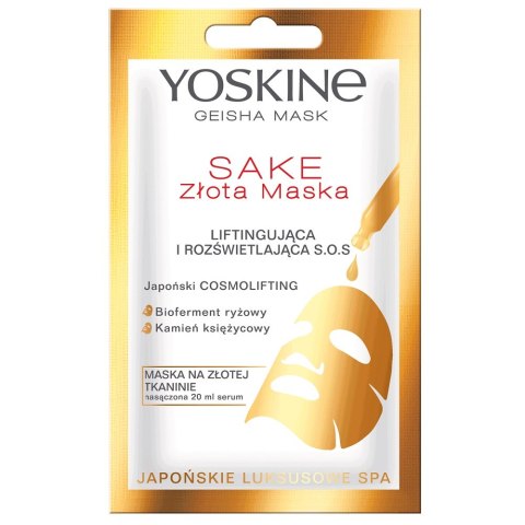 Yoskine Geisha Mask Sake maska na złotej tkaninie liftingująca i rozświetlająca S.O.S 20ml (P1)