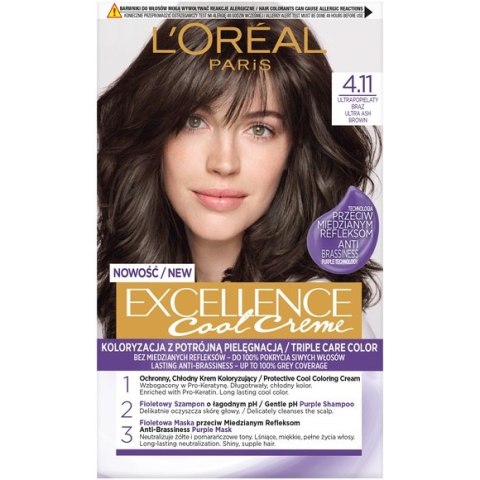 L'Oreal Paris Excellence Cool Creme farba do włosów 4.11 Ultrapopielaty Brąz (P1)