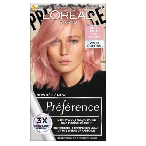 L'Oreal Paris Preference Vivid Colors trwała farba do włosów 9.213 Rose Gold (P1)