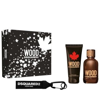 Dsquared2 Wood Pour Homme zestaw woda toaletowa spray 100ml + żel pod prysznic 100ml + breloczek (P1)