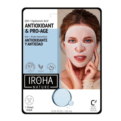 IROHA nature Antioxidant Pro-Age Tissue Face Mask przeciwstarzeniowa maska w płachcie z koenzymem Q10 i kwasem hialuronowym 20m