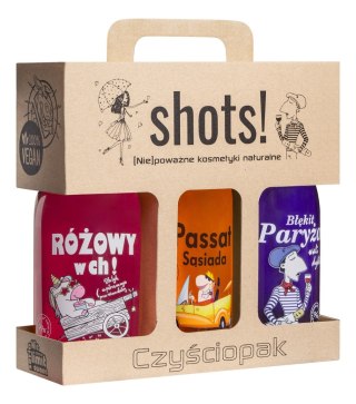 LaQ Shots! Czyściopak Unisex zestaw żel pod prysznic Różowy w ch! 500ml + Passat Sąsiada 500ml + Błękit Paryża 500ml (P1)