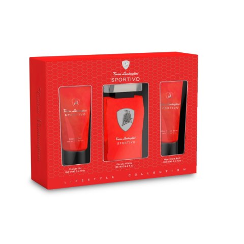 Tonino Lamborghini Sportivo zestaw woda toaletowa spray 125ml + balsam po goleniu 100ml + żel pod prysznic 100ml (P1)