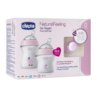 Chicco NaturalFeeling zestaw do karmienia butelka 150ml 0m+ + butelka 250ml 2m+ + smoczek PhysioForma Comfort 0m+ Różowy (P1)