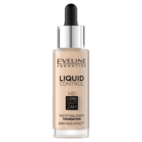 Eveline Cosmetics Liquid Control HD Long Lasting Formula 24H podkład do twarzy z dropperem 001 Porcelain 32ml (P1)