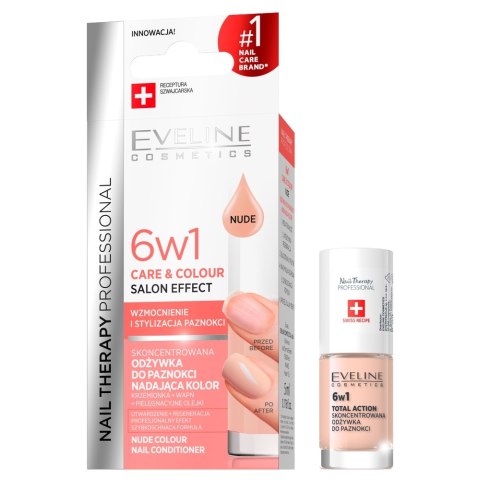 Eveline Cosmetics Nail Therapy Professional 6w1 Care Colour skoncentrowana odżywka do paznokci nadająca kolor Nude 5ml (P1)