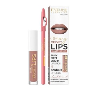 Eveline Cosmetics Oh! My Velvet Lips Liquid Matt Lip Kit zestaw matowa pomadka w płynie 4.5ml + konturówka do ust 1szt 11 Cookie