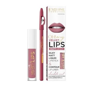 Eveline Cosmetics Oh! My Velvet Lips Liquid Matt Lip Kit zestaw matowa pomadka w płynie 4.5ml + konturówka do ust 1szt 13 Browni