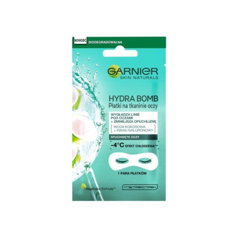 Garnier Moisture+ Smoothness Eye Tissue Mask wygładzająca zmarszczki maska na tkaninie pod oczy woda kokosowa i kwas hialuronowy