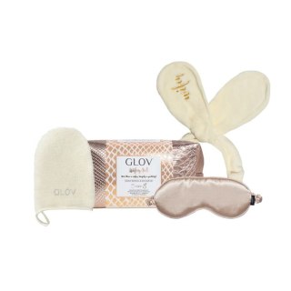 Glov Wifey zestaw On-The-Go rękawica do demakijażu + Bunny Ears opaska do włosów + Satin Sleeping Mask maska do spania + kosmety