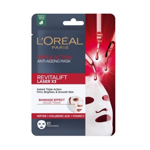 L'Oreal Paris Revitalift Laser X3 przeciwzmarszczkowa maska w płachcie o potrójnym działaniu 28g (P1)