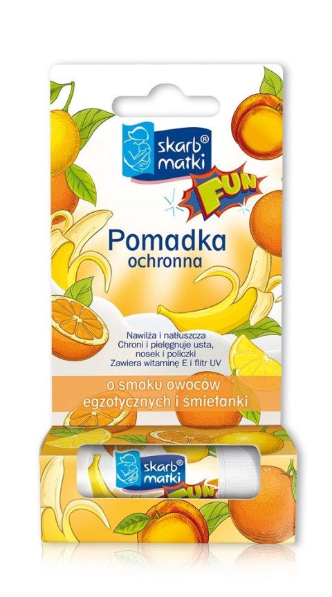 Skarb Matki Fun pomadka ochronna o smaku owoców egzotycznych i śmietanki dla dzieci 6.5g (P1)