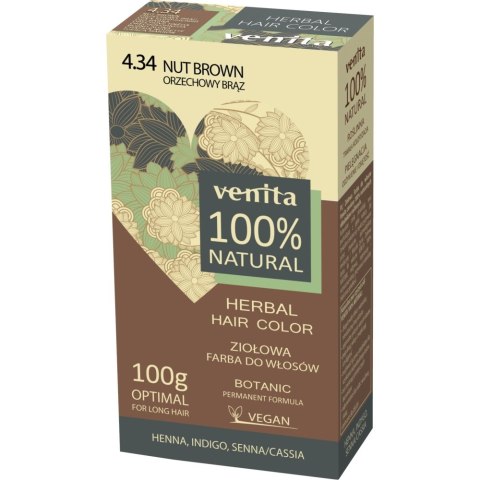 Venita Herbal Hair Color ziołowa farba do włosów 4.34 Orzechowy Brąz 100g (P1)