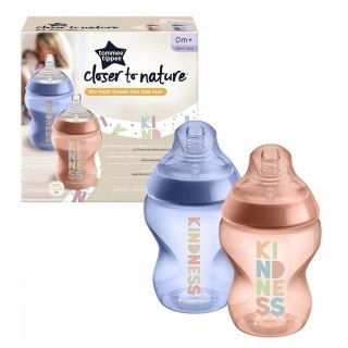 Tommee Tippee Closer To Nature butelka do karmienia ze smoczkiem silikonowym 0m+ Kindness 2x260ml (P1)