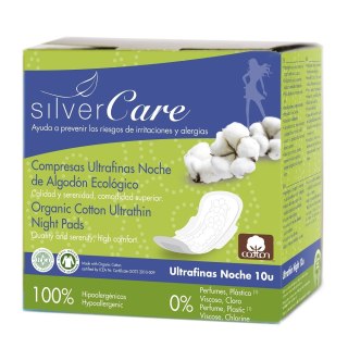 Masmi Silver Care ultracienkie bawełniane podpaski na noc ze skrzydełkami z bawełny organicznej 10szt (P1)