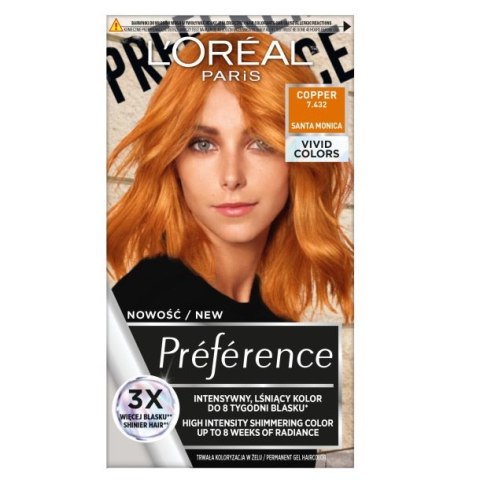 L'Oreal Paris Preference Vivid Colors trwała farba do włosów 7.432 Cooper (P1)