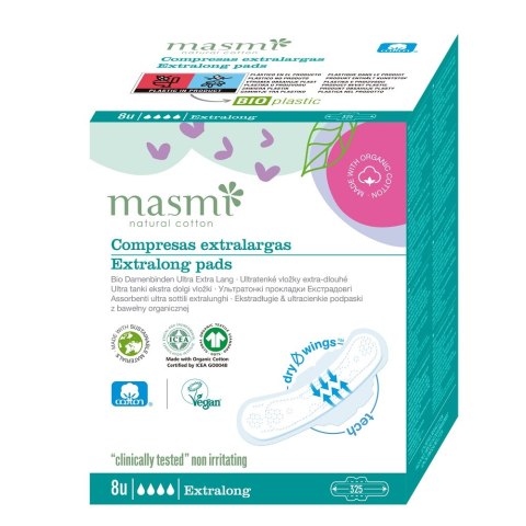 Masmi Natural Cotton ekstradługie podpaski z organicznej bawełny 8szt (P1)