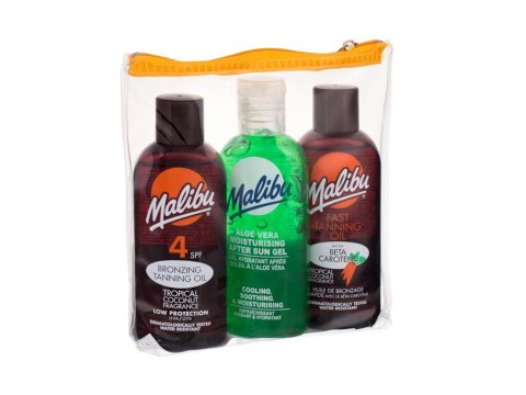 Malibu Olejek do opalania SPF4 100 ml + Olejek przyspieszający opalanie 100 ml + Żel po opalaniu Aloe Vera 100 ml Bronzing Tanni