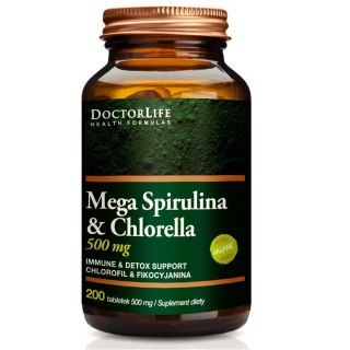 Doctor Life Mega Spirulina Chlorella 500mg suplement diety 200 tabletek (P1)