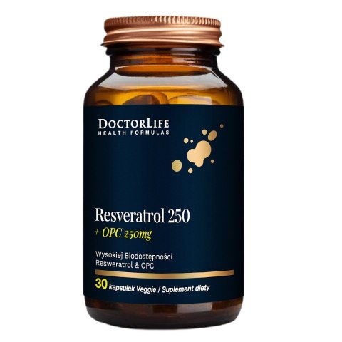 Doctor Life Resveratrol 250 + OPC 250mg wysokiej biodostępności resweratrol OPC suplement diety 30 kapsułek (P1)