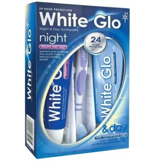 White Glo Night Day Whitening Toothpaste zestaw pasta do zębów 65ml + żel na noc 65ml + szczoteczka do zębów (P1)