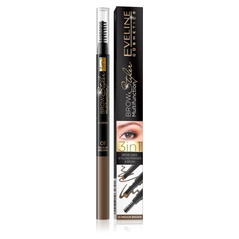 Eveline Cosmetics Brow Styler Multifunction 3w1 kredka do brwi 01 Medium Brown (P1)