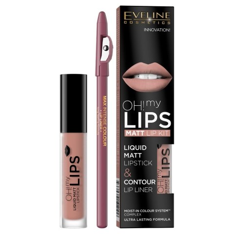 Eveline Cosmetics Oh My Lips zestaw do makijażu ust matowa pomadka w płynie i konturówka 08 Lovely Rose (P1)