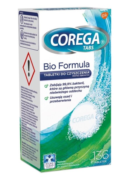 Corega Tabs Bio Formula tabletki do czyszczenia protez zębowych 136 tabletek (P1)