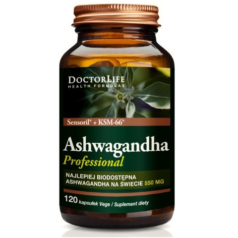 Doctor Life Ashwagandha KSM-66+ Sensoril ekstrakt z korzenia 550mg suplement diety 120 kapsułek (P1)