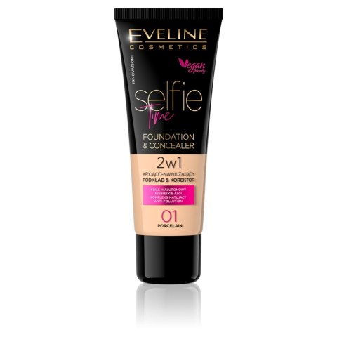 Eveline Cosmetics Selfie Time Foundation Concealer kryjąco-nawilżający pokład i korektor 01 Porcelain 30ml (P1)