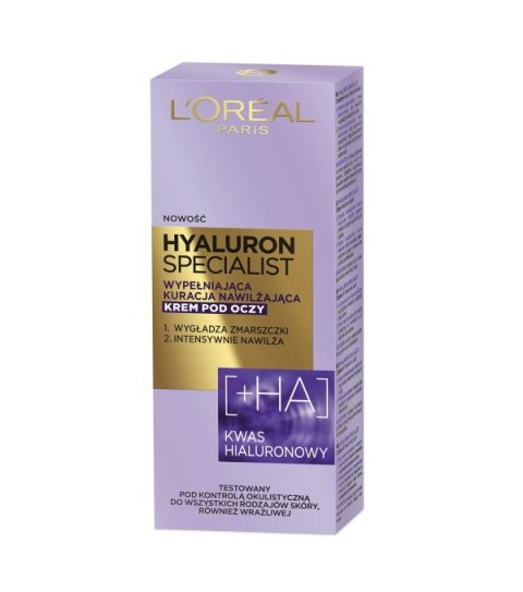 L'Oreal Paris Hyaluron Specialist krem pod oczy wypełniająca kuracja nawilżająca 15ml (P1)